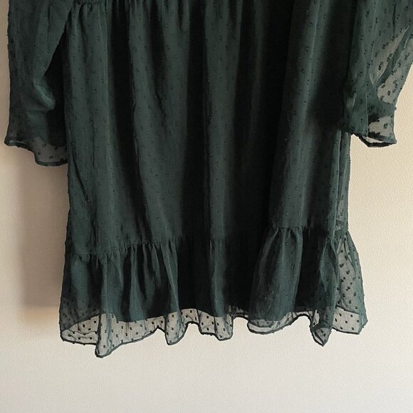 H & M Divided Women Plus 3XL Green Swiss Dot Sheer Long Sleeve Blouson Dress NWT - Picture 2 of 11